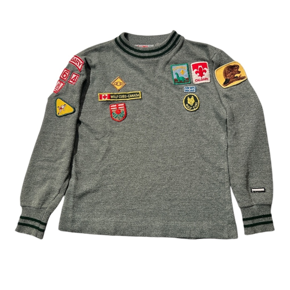 Vintage Kids 80's Boy Scouts Of Canada Official Cub Jersey With Patches Calgary